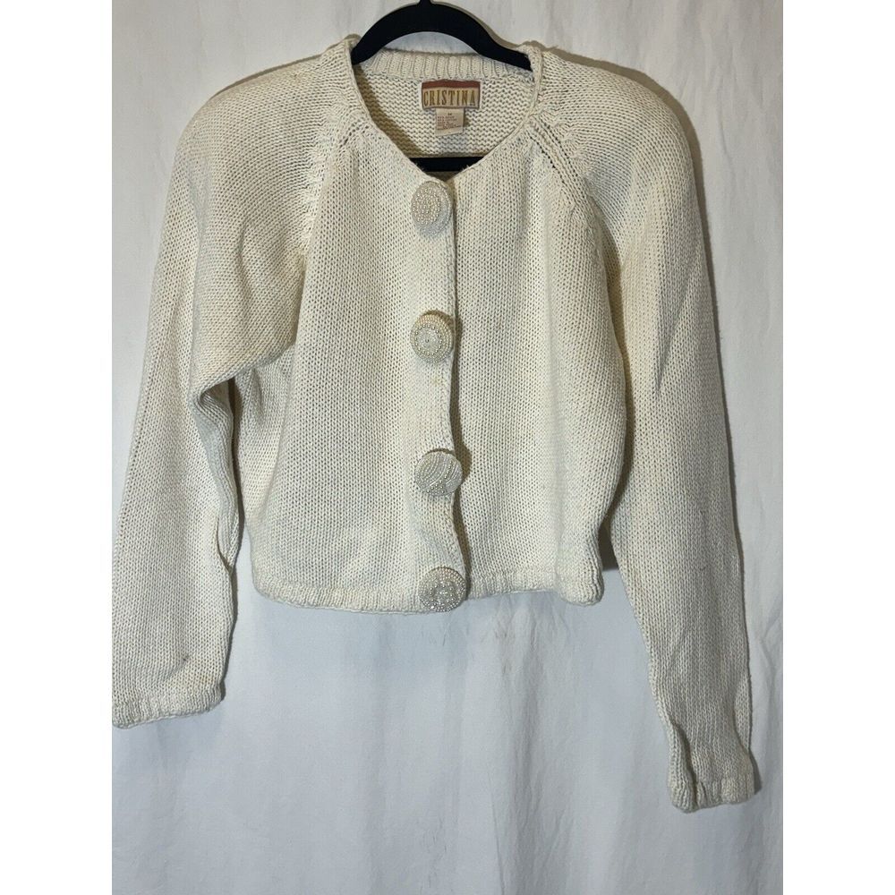 Cristina Vintage Embellished Cardigan Sweater‎ Size M Unique Buttons I27